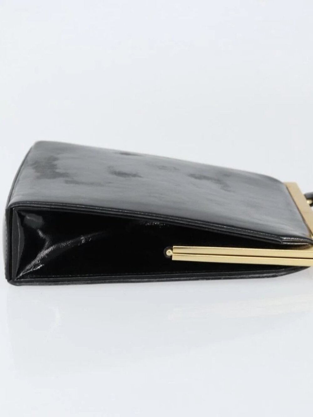 SAINT LAURENT Hand Bag Enamel Black Gold Auth - Picture 6 of 15